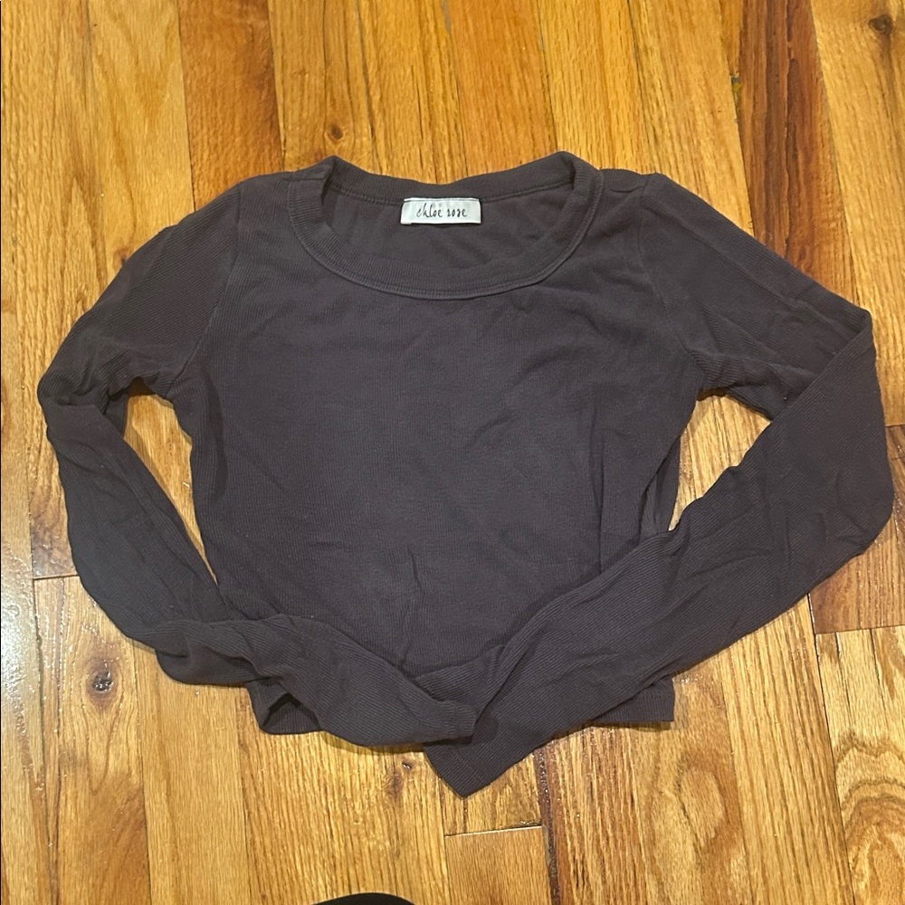 Altar'd State Charcoal Cropped Ribbed Long Sleeve Top